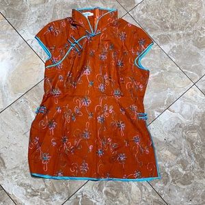 Mandarin style short sleeved tunic top raw silk
